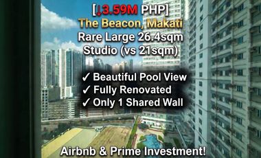 [↓3.59M] Rare 26.4sqm Studio (vs 21sqm) - Airbnb & Prime Investment! in Makati CBD (THE BEACON)