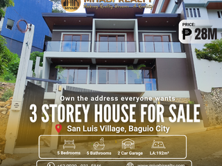 Ready For Occupancy Brand New 3-Storey House & Lot for Sale  | 5 Bedrooms For Sale in San Luis Village  Baguio - LSS