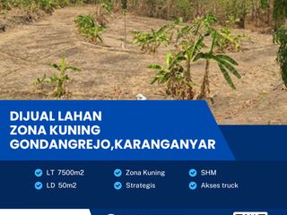 Dijual Tanah Pekarangan Zona Kuning Lokasi Gondangrejo,Karanganyar Luas 7500m2