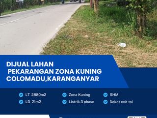 Dijual Tanah Pekarangan Zona Kuning Strategis Lokasi Colomadu, Karanganyar Luas 2880m2