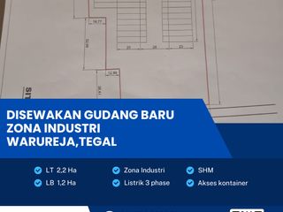Disewakan Gudang Baru Zona Industri Lokasi Strategis Warureja,Tegal Luas 2,2 Ha