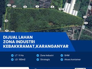 Dijual Lahan Zona Industri Lokasi Strategis Kebakkramat, Karanganyar Luas 11 Ha