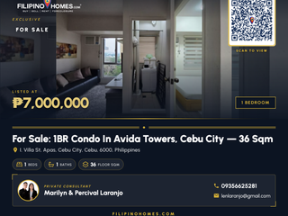 For Sale: 1BR Condo with Parking in Avida Tower 1, IT Park, Cebu City — 36 sqm