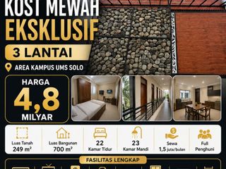 Dijual Kost Mewah Eksklusif 3 Lantai Super Strategis Kartasura,Sukoharjo Luas 249m2