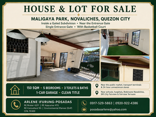 For sale: 150 sqm house & lot in Maligaya Park. 5BR, 3 T&B, garage, clean title. Only ₱5.5M net.