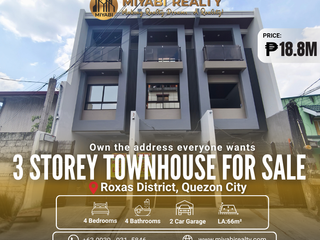 Ready For Occupancy | 18.8M  3 Storey Townhouse with 4BR For Sale in Roxas District Quezon City - LSS