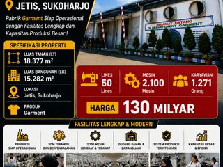Dijual Pabrik Garment Industri Lokasi Strategis Jetis, Sukoharjo Luas 1,8 Hektar