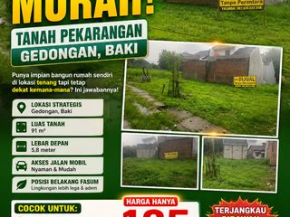 Dijual Cepat Tanah Pekarangan Siap Bangun Lokasi Strategis Baki,Sukoharjo Luas 91m2