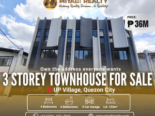 36M Brand New 3 Storey Townhouse For Sale in UP Village Quezon City | 4BR For Sale - LSS