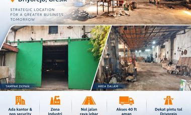 Gudang Ex Pabrik di Nol Jalan Raya Ada Kantor dan Pos Security di Driyorejo