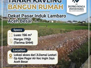 Tanah Kavling Siap Bangun 156m² Dekat Pasar Lambaro (Terima SHM)