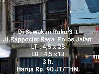 Di Sewakan Ruko 3 lt, Jl.Rappocini, Poros Jalan